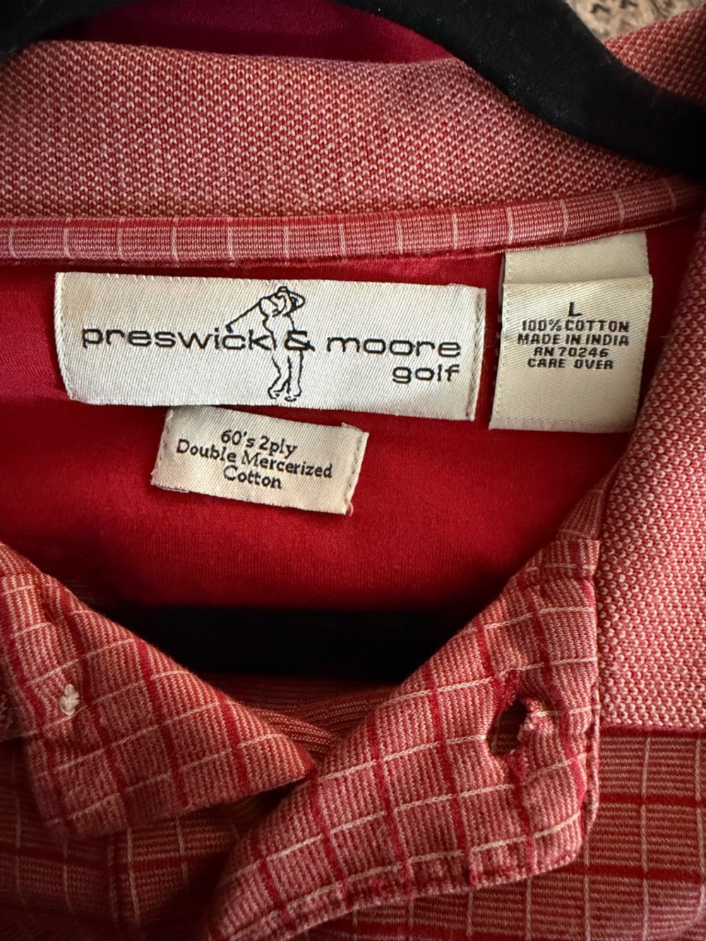 Preswick & Moore Golf Polo Men’s Large Red Striped Short Sleeve Casual Classic - Picture 4 of 5